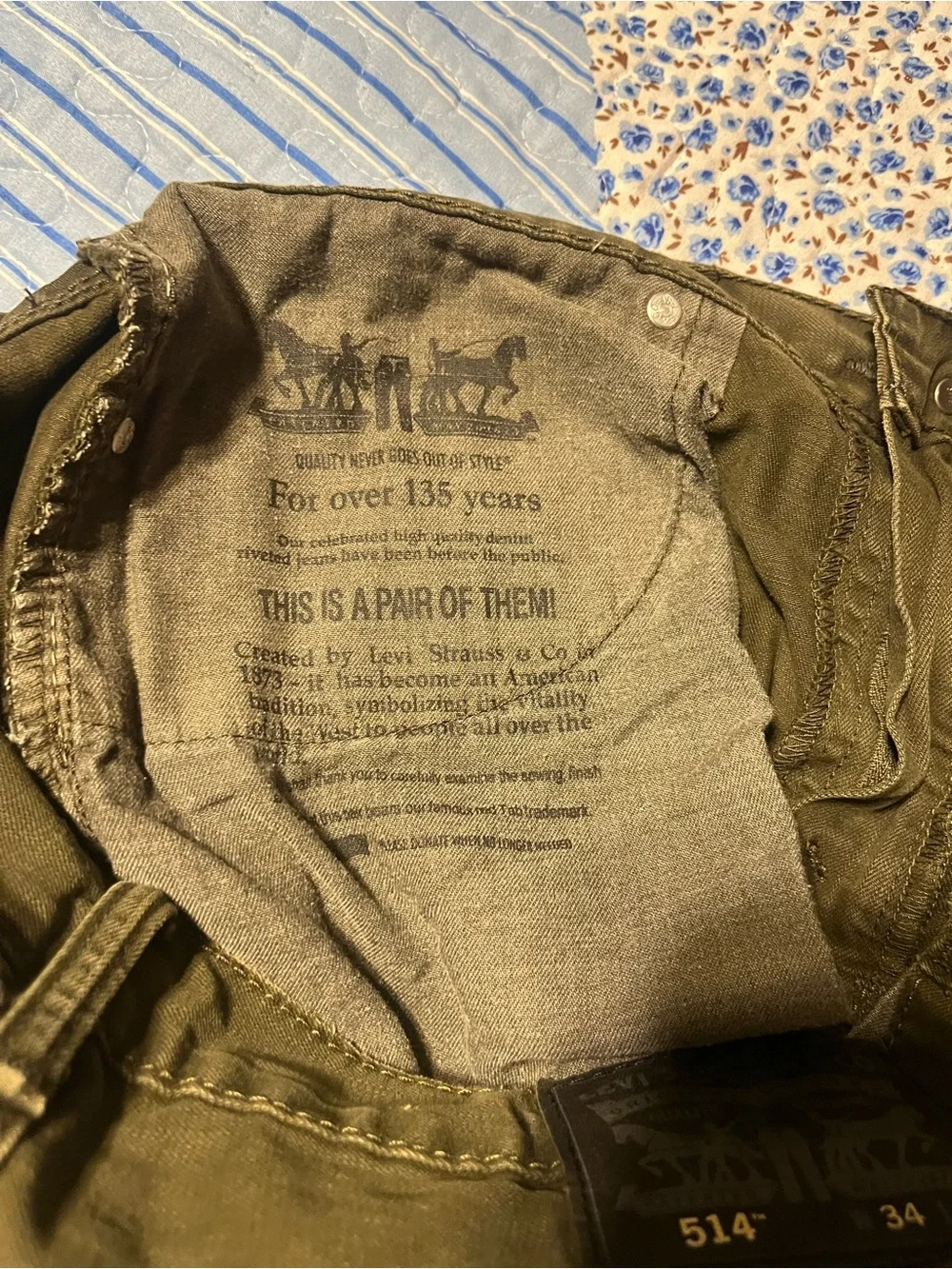 Levi 514 Olive Green Men’s 34/34 Jeans